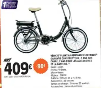 E.Leclerc Vélo 20" pliant à assistance électrique offre