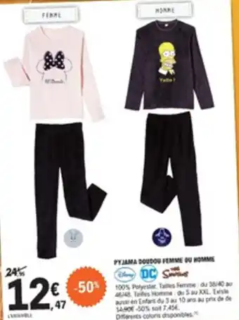 E.Leclerc Pyjama doudou femme ou homme offre