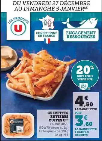 U Express U - crevettes entieres cuites offre