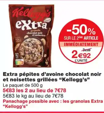 Monoprix KELLOGG'S Extra pépites d'avoine chocolat noir et noisettes grillées offre