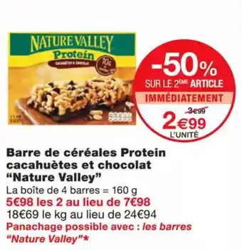 Monoprix NATURE VALLEY Barre de céréales protein cacahuètes et chocolat offre