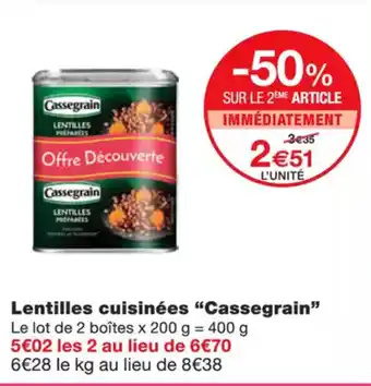 Monoprix CASSEGRAIN Lentilles cuisinées offre