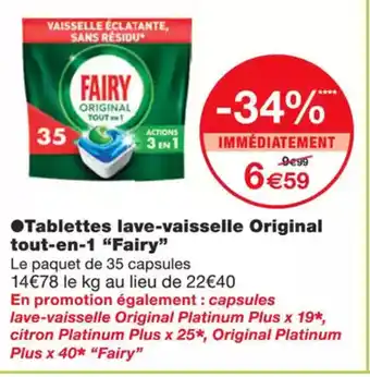 Monoprix FAIRY Tablettes lave-vaisselle original tout-en-1 offre