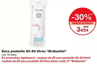 Monoprix BRABANTIA Sacs poubelle 50-60 litres offre