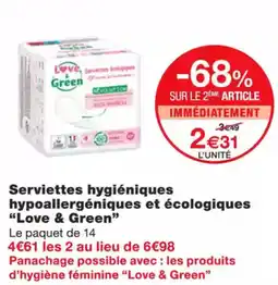 LOVE & GREEN Serviettes hygiéniques hypoallergéniques et écologiques