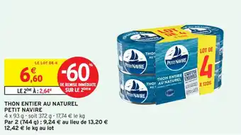 Intermarché Contact PETIT NAVIRE Thon entier au naturel offre