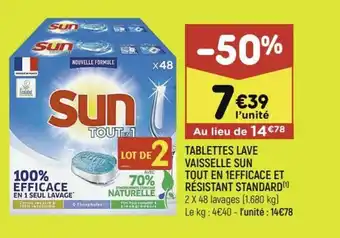 Leader Price Tablettes lave vaisselle Sun tout en 1efficace offre