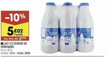 Leader Price Lait 1/2 écrémé De Montagne offre