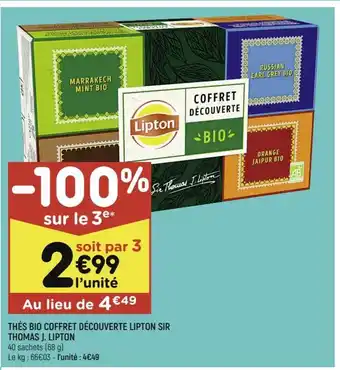 Leader Price Thés Bio Coffret Découverte Lipton Sir Thomas J. Lipton offre