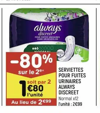 Serviettes Pour Fuites Urinaires Alwats Discreet