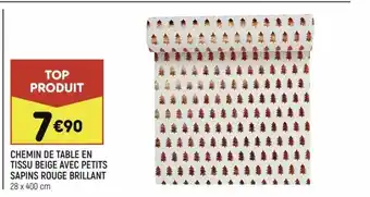 Chemin De Table En Tissu Beige Avec Petits Sapins Rouge Brillant