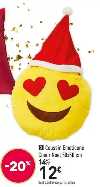 Conforama Coussin emoticone coeur noel 50x50 cm offre