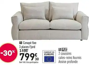 Conforama Canape fixe 3 places fjord offre