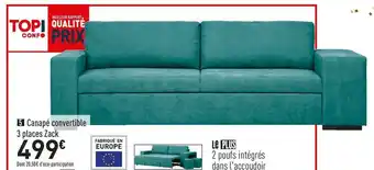 Conforama Canape convertible 3 places zack offre