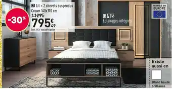 Conforama Lit + 2 chevets suspendus crown 140x190 cm offre