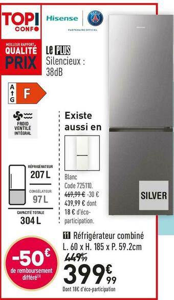 Conforama Hisense réfrigérateur combiné rb390n4ad10 offre