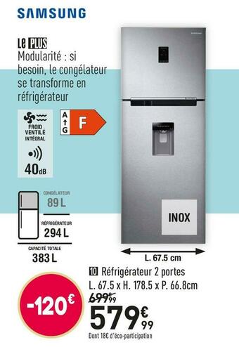 Conforama Samsung réfrigérateur 2 portes rt38k5930sl offre