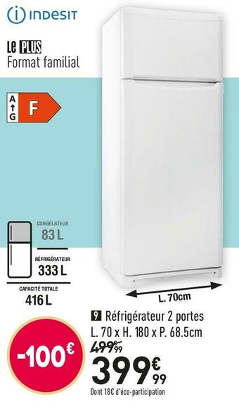 Conforama Indesit  réfrigérateur 2 portes taa51 offre