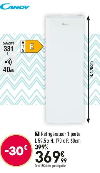 Conforama Candy réfrigérateur 1 porte candy chol 6174w/n offre