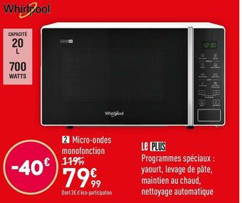 Conforama Whirlpool micro-ondes monofonction mwp201w offre