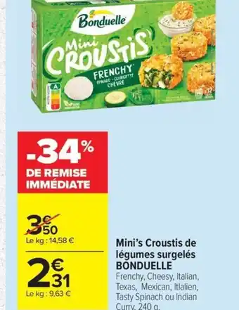 Carrefour Market BONDUELLE Mini's Croustis de légumes surgelés offre