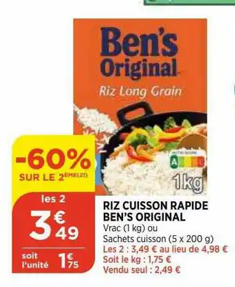 Riz Cuisson Rapide Ben's Original -60% Sur Le 2ème
