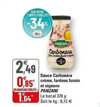 G20 Sauce Carbonara Crème, Lardons Fumés Et Oignons Panzani offre