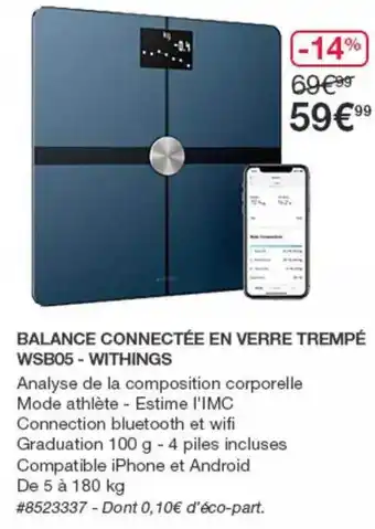 Costco Balance Connectée En Verre Trempé Wsb05-withings offre