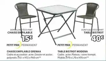 JYSK Chaise Empilable Grena A, Table Bistrot Modena offre