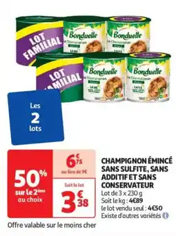 BONDUELLE Champignon émincé sans sulfite, sans additif et sans conservateur