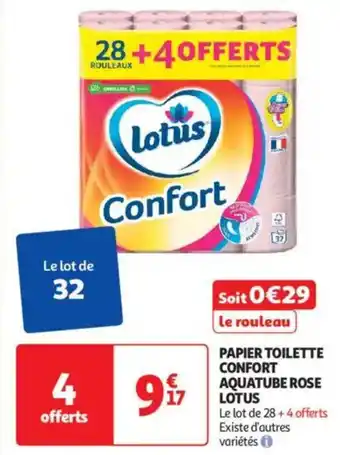 Auchan Supermarché LOTUS Papier toilette confort aquatube rose offre