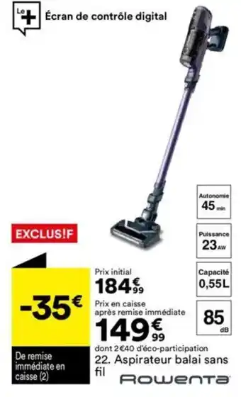 BUT ROWENTA Aspirateur balai sans fil offre