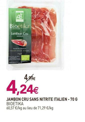 naturéO Bioetika jambon cru sans nitrite italien offre