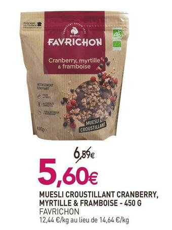 naturéO Favrichon muesli croustillant cranberry, myrtille & framboise offre