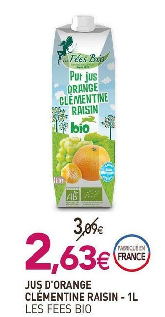 naturéO Les fees bio jus d'orange clémentine raisin offre