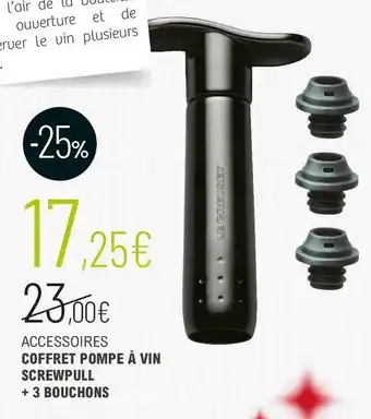 La Vignery Accessoires coffret pompe à vin screwpull + 3 bouchons offre