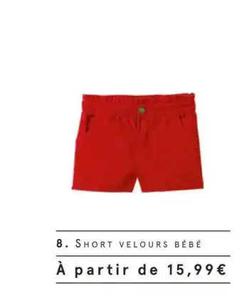 Monoprix Short velours bébé offre