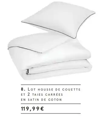 Lot housse de couette et 2 taies carrées en satin de coton