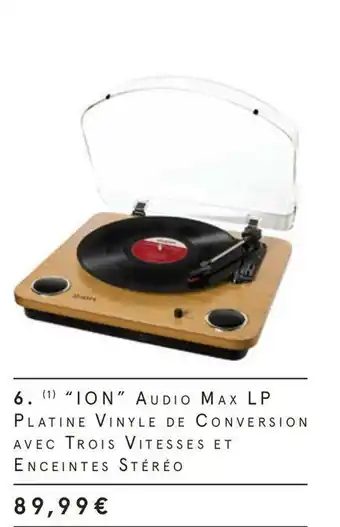 Monoprix “ion” audio max lp platine vinyle de conversion avec trois vitesses et enceintes stéréo offre