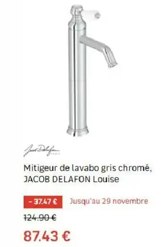 Mitigeur de lavabo gris chromé, JACOB DELAFON louise