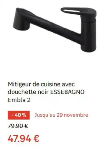 Mitigeur de cuisine avec douchette noir ESSEBAGNO embla 2