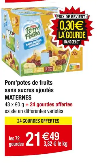 Carrefour MATERNE Pom'potes de fruits sans sucres ajoutés offre