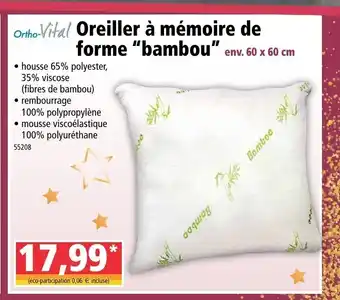 Norma Oreiller A Mémoire De Forme 'Bambou" offre
