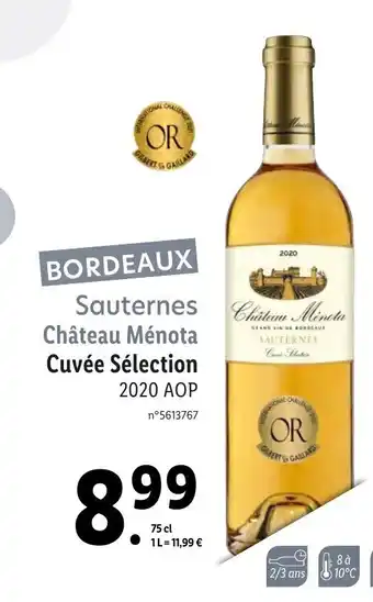 Lidl Sauternes Chateau Ménota offre