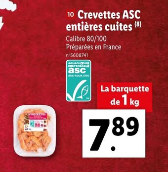 Lidl Crevettes ASC Entiéres Cuites offre