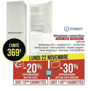 Casino Supermarchés Indesit réfrigérateur combiné blanc offre