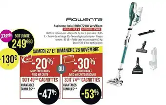 Rowenta aspirateur balai rh9472wo vert/blanc
