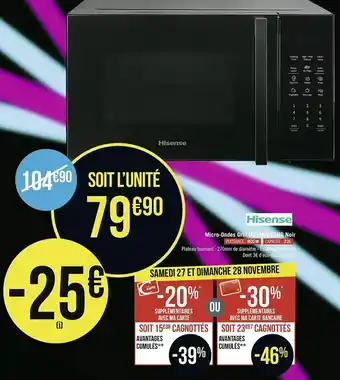 Hisense micro-ondes grill h23mobs5hg noir