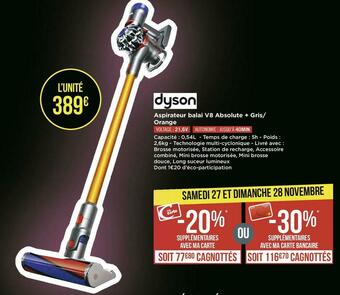 Casino Supermarchés Dyson aspirateur balai v8 absolute + gris/ orange offre