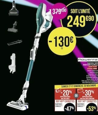 Casino Supermarchés Rowenta aspirateur balai rh9472wo vert/blanc offre